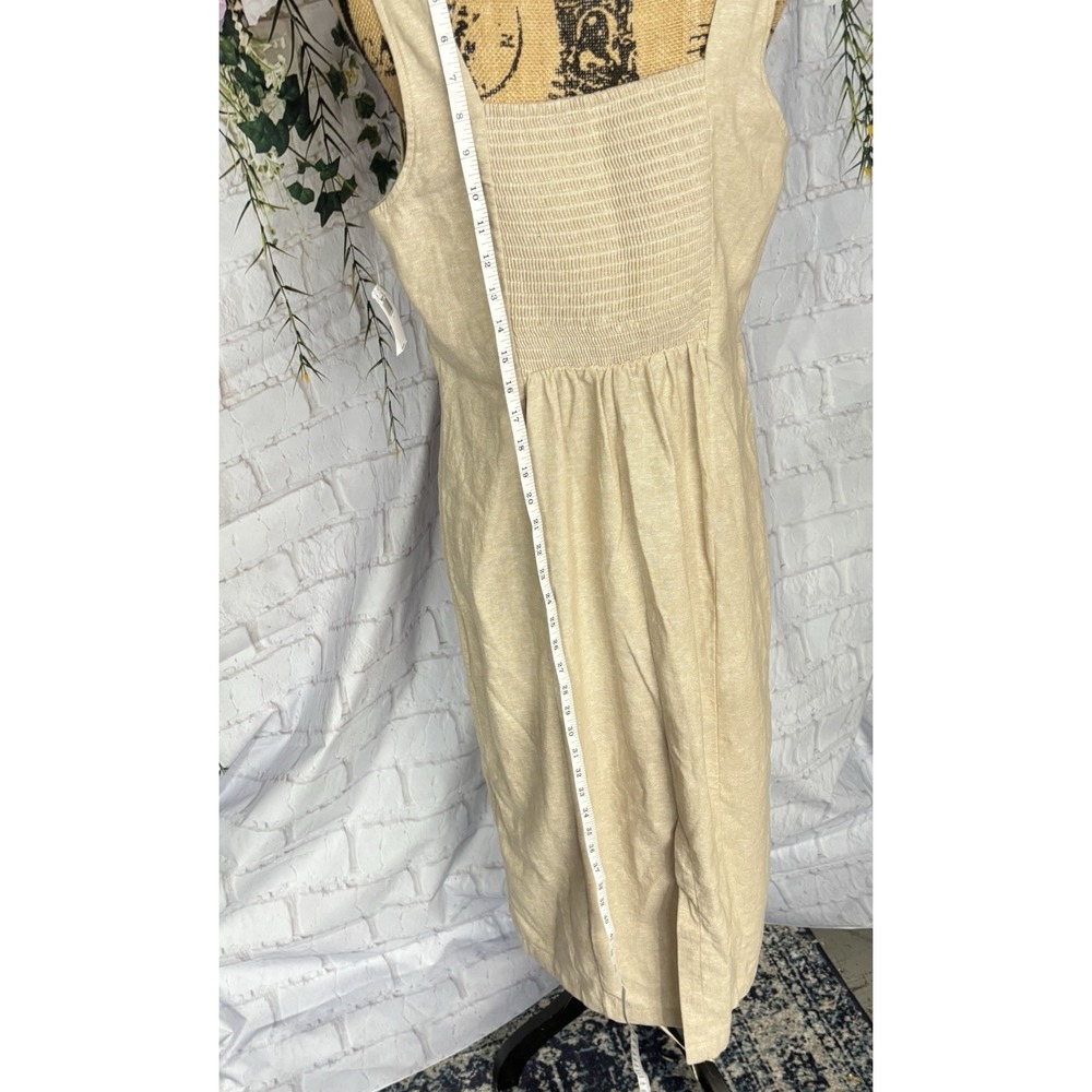 Minimalist Linen Blend Midi Dress Neutral Coastal Quiet Luxury Capsule Large - Picture 12 of 12